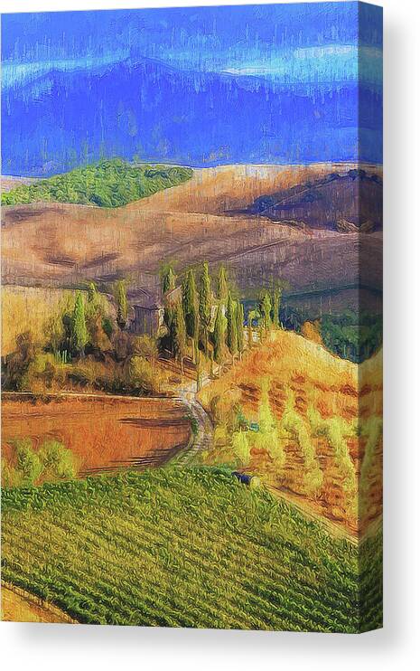 Italian Landscape Canvas Print featuring the painting Tuscany vineyards - 14 by AM FineArtPrints