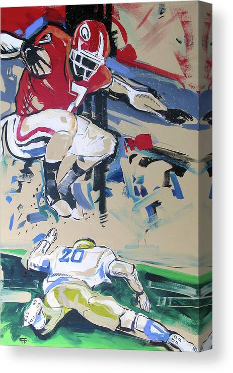 Uga Notre Dame 2019 Canvas Print featuring the painting UGA vs Notre Dame 2019 by John Gholson