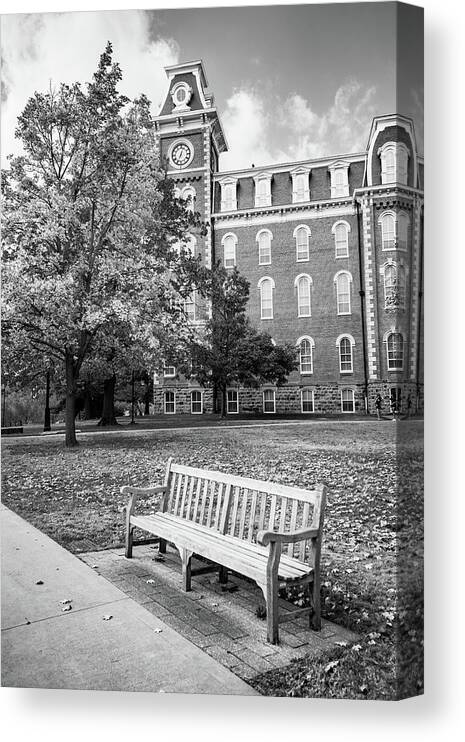 America Canvas Print featuring the photograph Fayetteville Arkansas Autumn at Old Main - Black and White by Gregory Ballos