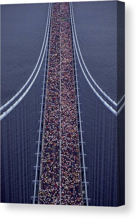 Crowd Canvas Print featuring the photograph Usa, New York City, Marathon Race by Joanna Mccarthy