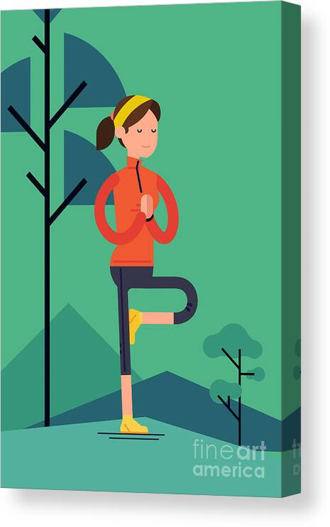 Mountains Canvas Print featuring the digital art Vector Sport Young Woman Character by Mascha Tace