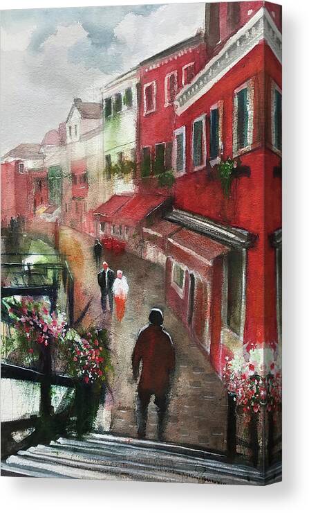 Village Walk Canvas Print featuring the painting Village Walk by Gregg Degroat