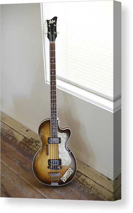 Music Canvas Print featuring the photograph Vintage Hofner Club Bass Guitar by Jim Steinfeldt