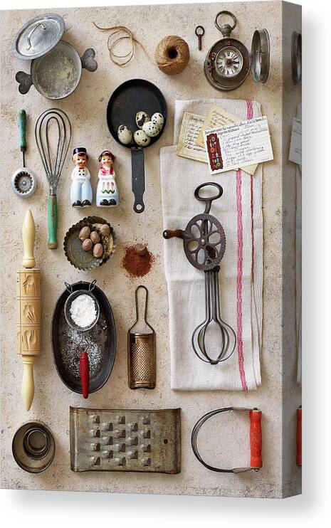 Cooking Utensil Canvas Print featuring the photograph Vintage Kitchen Baking Tools by Annabelle Breakey