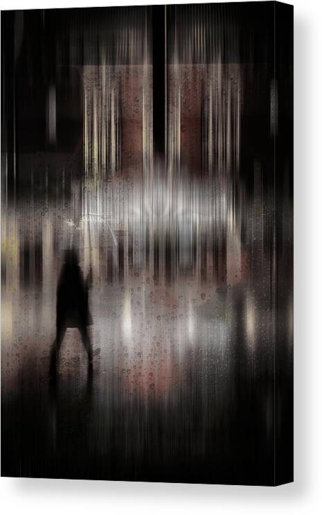 City Canvas Print featuring the photograph Walking In The Rain by Linda Lu