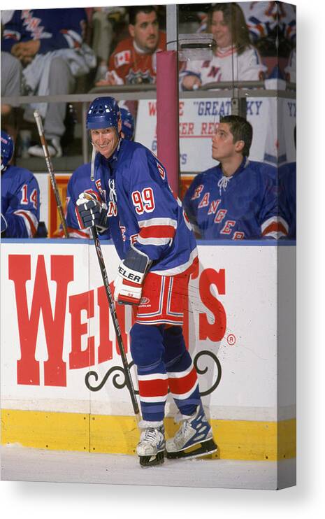 National Hockey League Canvas Print featuring the photograph Wayne Gretzky On The Ice For The Last by J Mcisaac