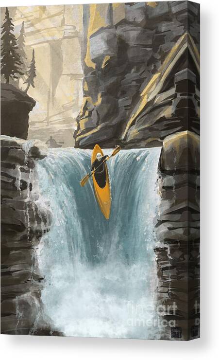 Kayak Canvas Print featuring the painting White water kayaking by Sassan Filsoof