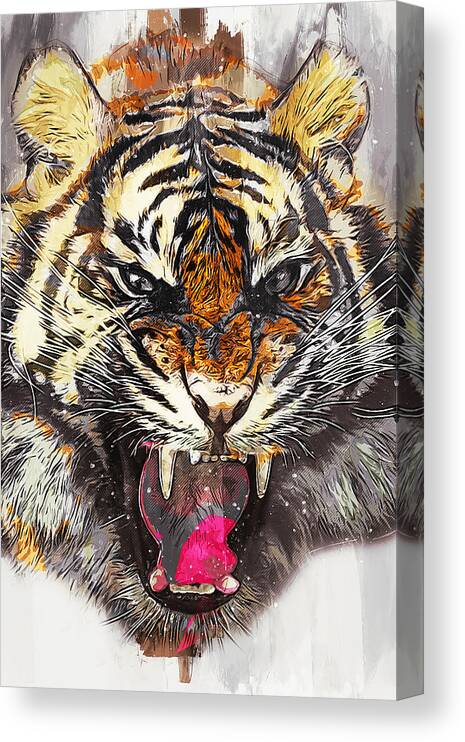 Wild Tiger Canvas Print featuring the painting Wild Tiger - 21 by AM FineArtPrints