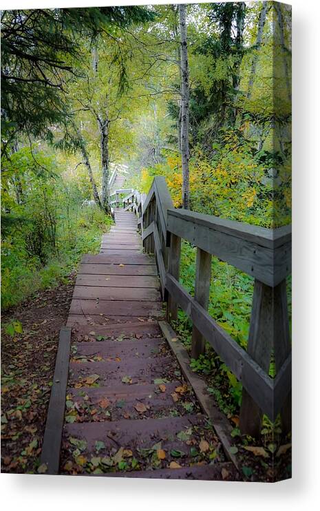 Tettegouche State Park Canvas Print featuring the photograph Winding Stairs in Autumn by Susan Rydberg