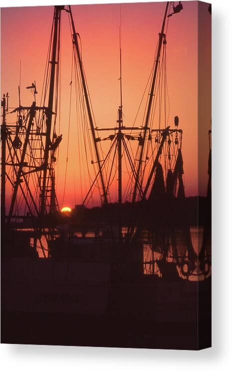 Sunset Canvas Print featuring the photograph Winter Sunset through the Rigging by Jerry Griffin