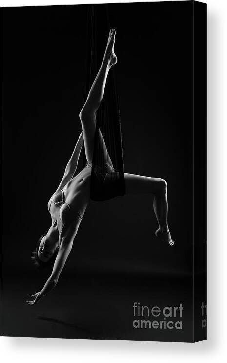Young woman, Suspension in aerial yoga cloth #1 Canvas Print / Canvas Art  by Performance Image Europe - Pixels Canvas Prints
