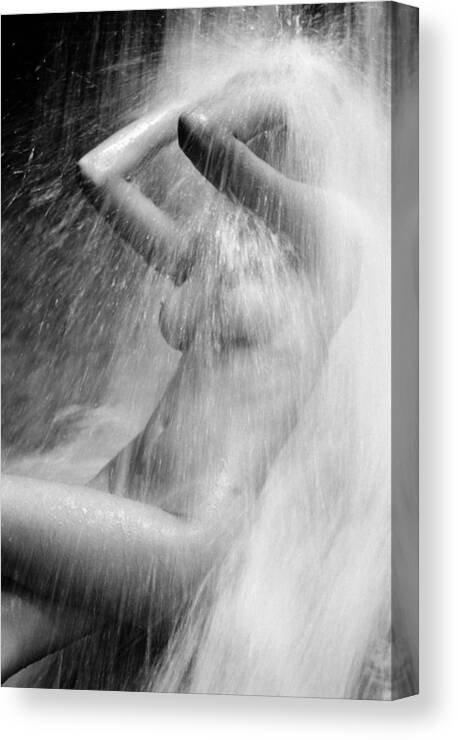 Shower Canvas Print featuring the photograph Young Woman In The Shower by Juan Silva