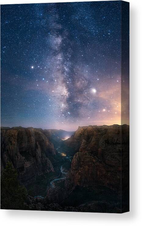 Night Canvas Print featuring the photograph Zion, Utah by Jennie Jiang