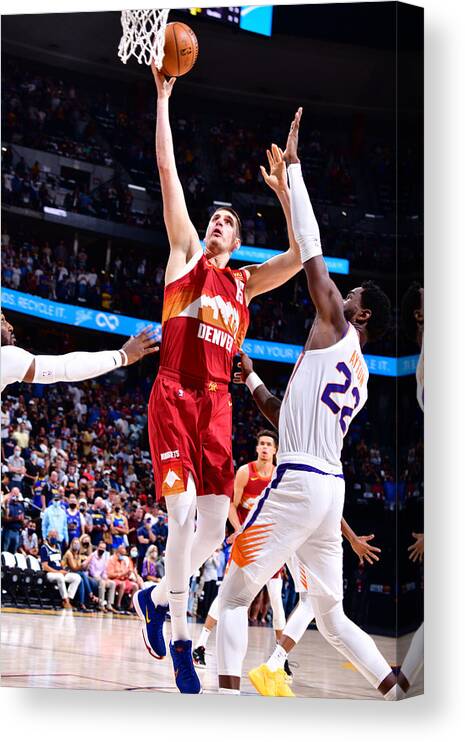 Nikola Jokic Canvas Print featuring the photograph 2021 NBA Playoffs - 	Phoenix Suns v Denver Nuggets #1 by Barry Gossage