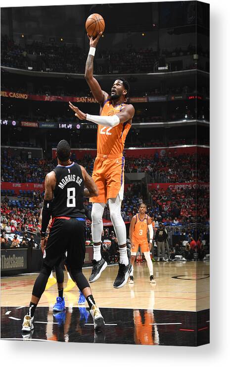 Deandre Ayton Canvas Print featuring the photograph 2021 NBA Playoffs - Phoenix Suns v LA Clippers #1 by Andrew D. Bernstein