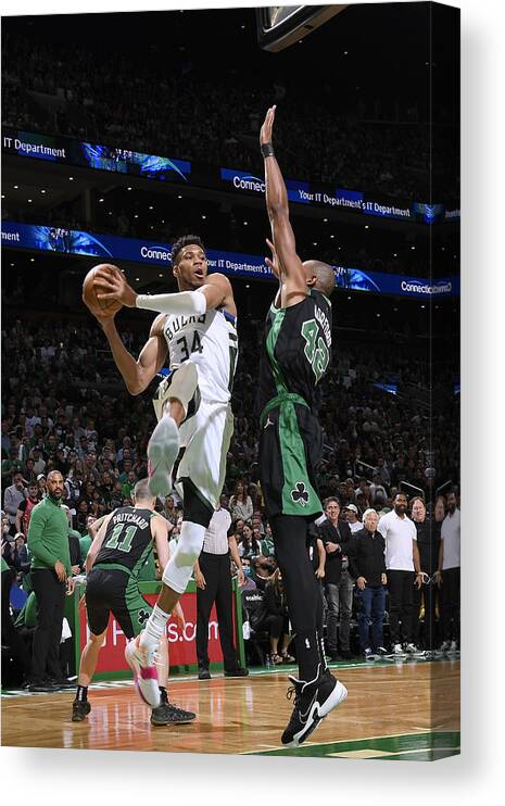 Playoffs Canvas Print featuring the photograph Al Horford and Giannis Antetokounmpo by Brian Babineau