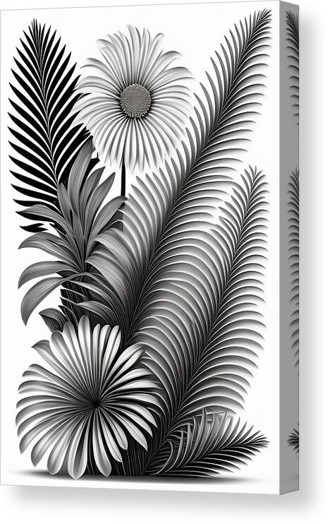 Palm Leaves Canvas Print featuring the digital art Botanical Palm Leaves by Lori Hutchison