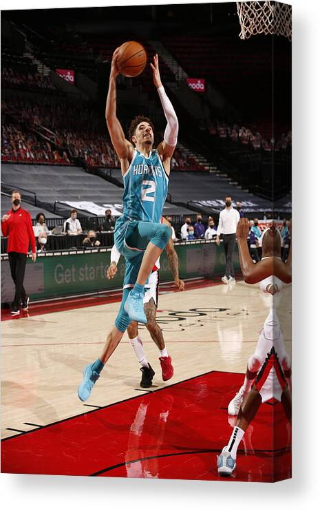 Lamelo Ball Canvas Print featuring the photograph Charlotte Hornets v Portland Trail Blazers #1 by Cameron Browne