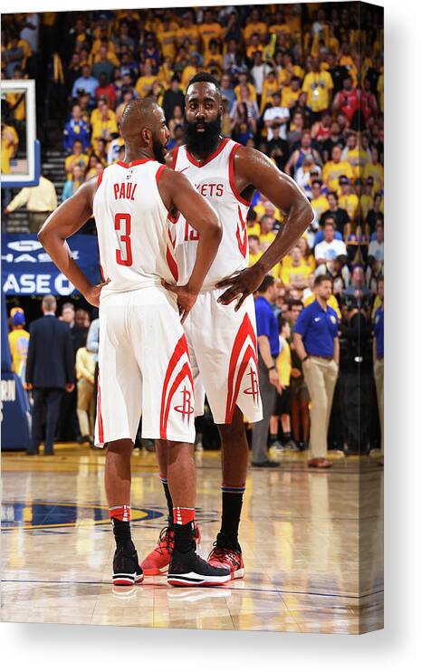 Chris Paul Canvas Print featuring the photograph Chris Paul and James Harden by Andrew D. Bernstein