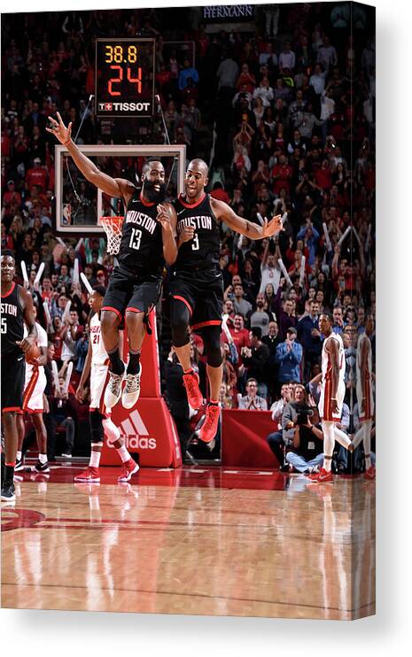 James Harden Canvas Print featuring the photograph Chris Paul and James Harden by Bill Baptist