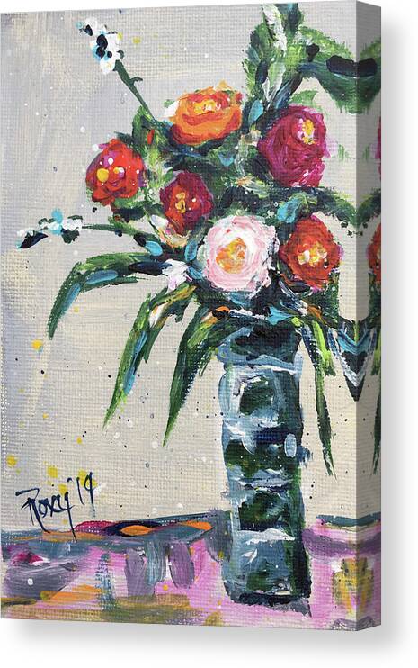 Roses Canvas Print featuring the painting Happy Little Roses by Roxy Rich