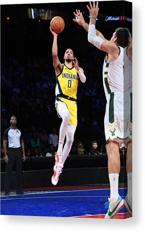 Drive Canvas Print featuring the photograph In-Season Tournament - Indiana Pacers v Milwaukee Bucks #1 by Andrew D. Bernstein