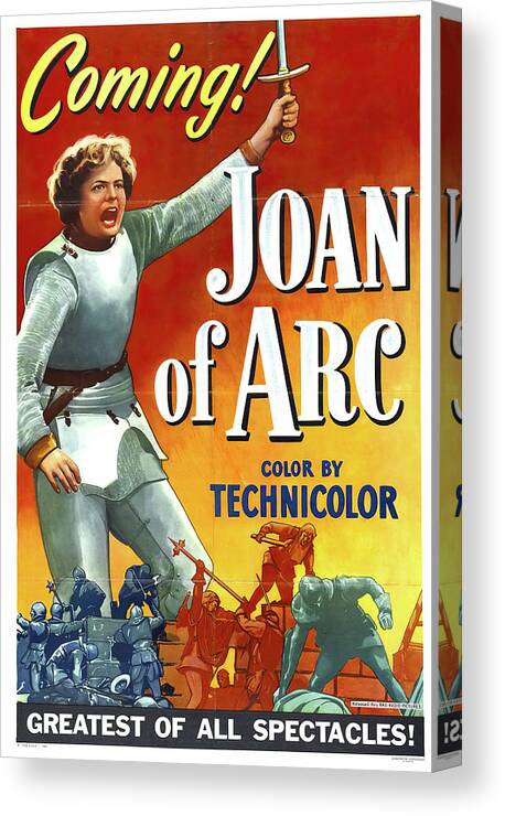 Joan Canvas Print featuring the mixed media ''Joan of Arc'', with Ingrid Bergman, 1948 by Movie World Posters