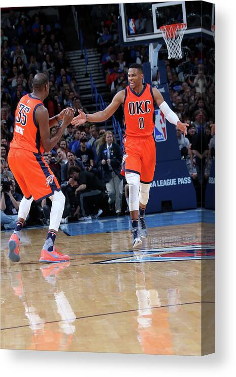 Nba Pro Basketball Canvas Print featuring the photograph Kevin Durant and Russell Westbrook #1 by Layne Murdoch
