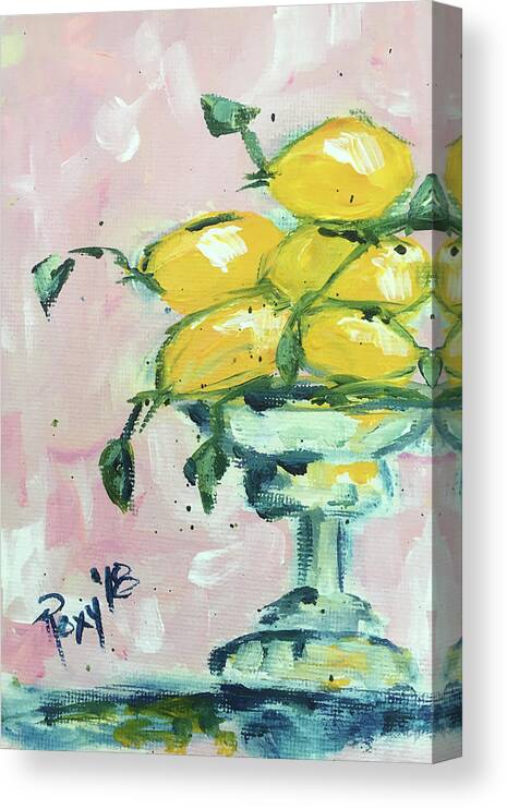 Lemon Canvas Print featuring the painting Lemon Pedestal by Roxy Rich