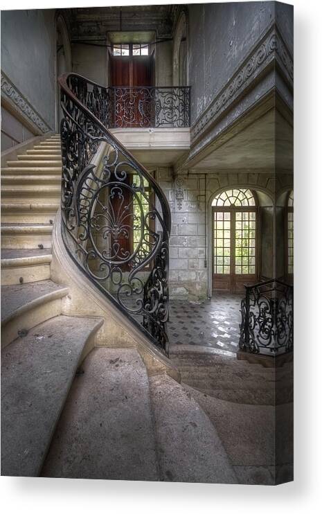 Abandoned Canvas Print featuring the photograph Lovely Abandoned Staircase #1 by Roman Robroek