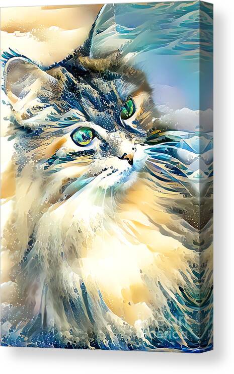 Wingsdomain Canvas Print featuring the mixed media Molokai The Tsunami Cat 20210714 #1 by Wingsdomain Art and Photography