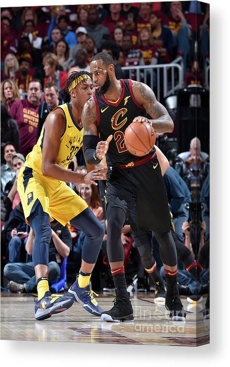 Playoffs Canvas Print featuring the photograph Myles Turner and Lebron James by David Liam Kyle