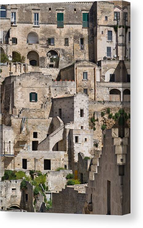 2019 Canvas Print featuring the photograph Rooftop cityscape, Matera, Basilicata, Italy #1 by Mauro Tandoi