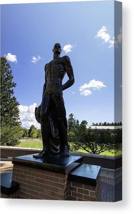 University Tour Canvas Print featuring the photograph Spartan statue on the campus of Michigan State University in East Lansing Michigan #1 by Eldon McGraw