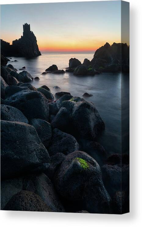 Sicily Canvas Print featuring the photograph Sunrise on the sea of Santa Tecla, Sicily #1 by Mirko Chessari