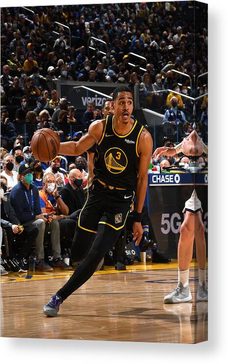 Jordan Poole Canvas Print featuring the photograph Utah Jazz v Golden State Warriors #1 by Noah Graham