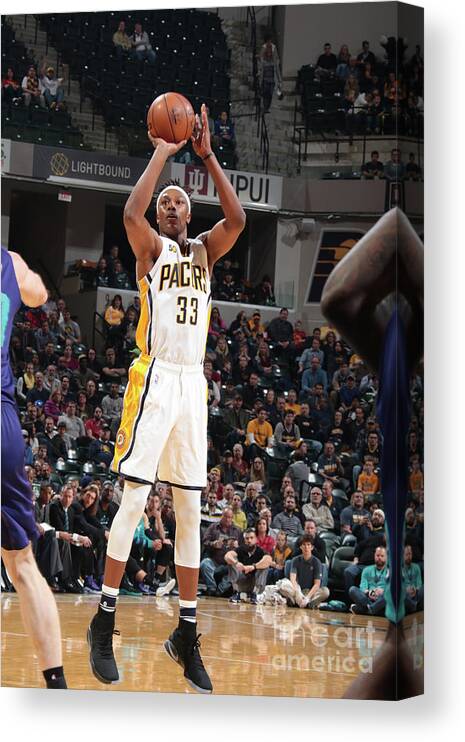 Myles Turner Canvas Print featuring the photograph Myles Turner by Ron Hoskins