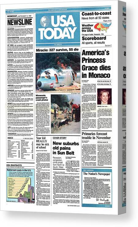 Usa Today Canvas Print featuring the digital art 1982 USA TODAY Front Page by Gannett
