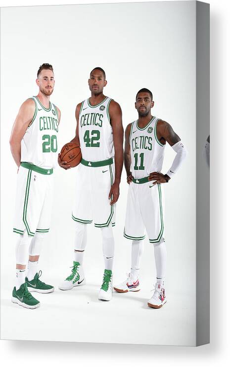 Media Day Canvas Print featuring the photograph Al Horford, Kyrie Irving, and Gordon Hayward by Brian Babineau