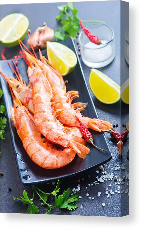Roast Dinner Canvas Print featuring the photograph Boiled Shrimps #2 by Tycoon751