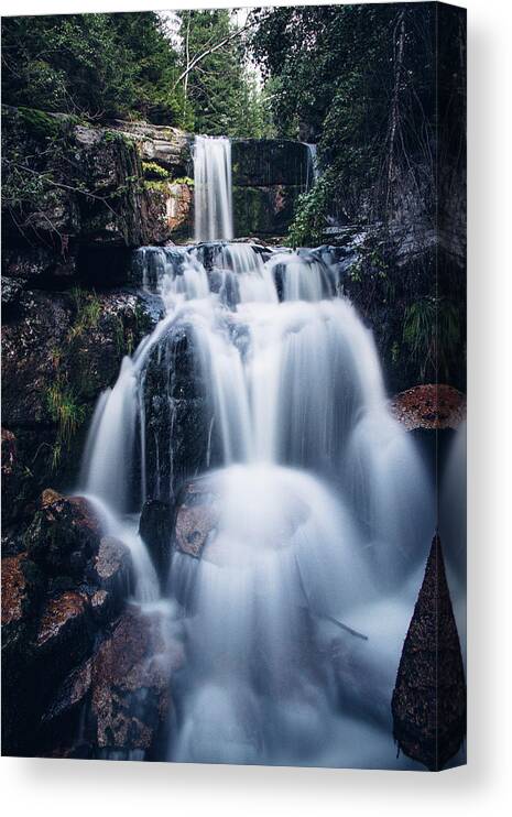Jizera Mountains Canvas Print featuring the photograph Cascade of two large waterfalls on the small river Jedlova by Vaclav Sonnek