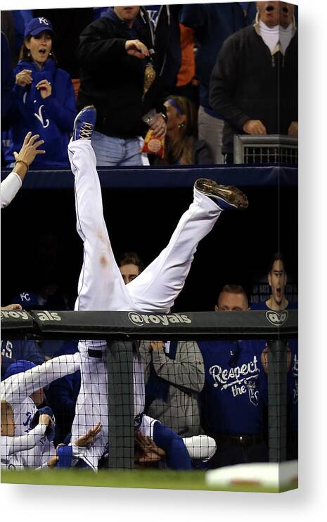 People Canvas Print featuring the photograph Mike Moustakas and Adam Jones by Ed Zurga