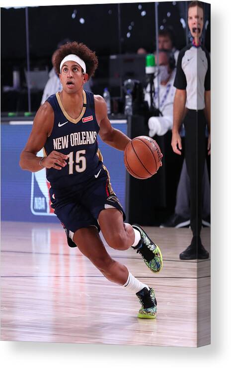 Nba Pro Basketball Canvas Print featuring the photograph New Orleans Pelicans v Brooklyn Nets by Joe Murphy
