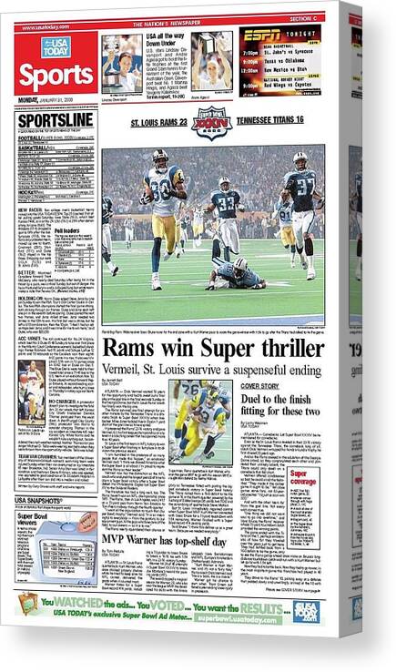Usa Today Canvas Print featuring the digital art 2000 Rams vs. Titans USA TODAY SPORTS SECTION FRONT by Gannett