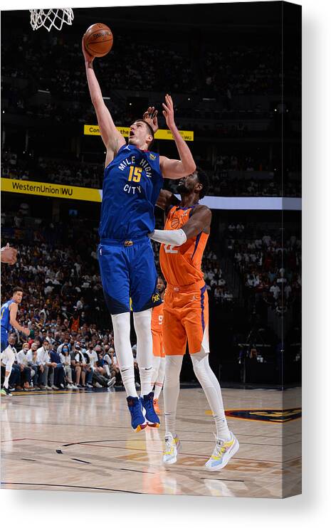 Nikola Jokic Canvas Print featuring the photograph 2021 NBA Playoffs - 	Phoenix Suns v Denver Nuggets by Bart Young