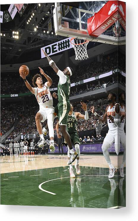 Playoffs Canvas Print featuring the photograph 2021 NBA Playoffs - Phoenix Suns v Milwaukee Bucks by Andrew D. Bernstein