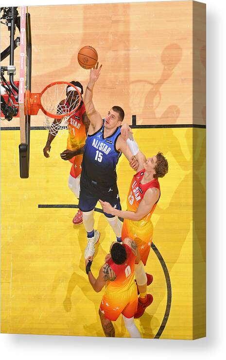 Nikola Jokic Canvas Print featuring the photograph 2023 NBA All-Star - NBA All-Star Game by Jesse D. Garrabrant