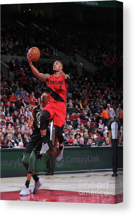 Nba Pro Basketball Canvas Print featuring the photograph Damian Lillard by Sam Forencich