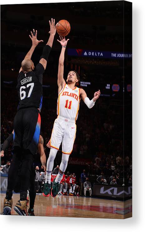 Trae Young Canvas Print featuring the photograph 2021 NBA Playoffs - Atlanta Hawks v New York Knicks by Nathaniel S. Butler