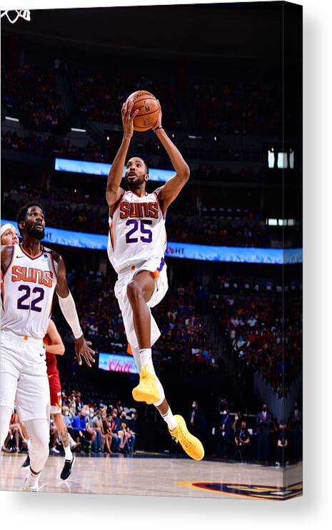 Mikal Bridges Canvas Print featuring the photograph 2021 NBA Playoffs - 	Phoenix Suns v Denver Nuggets #3 by Barry Gossage
